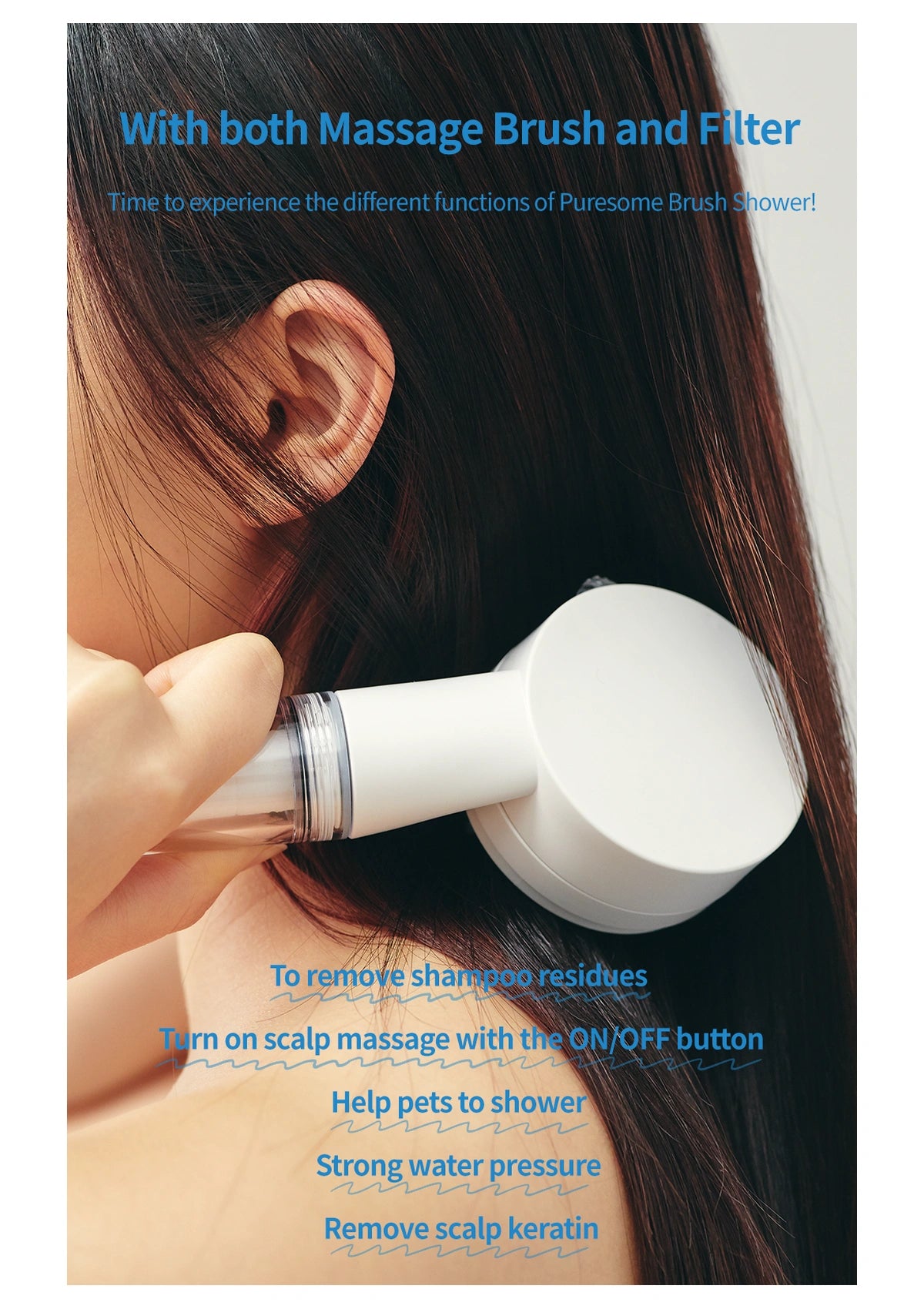 Puresome Brush Shower rinsing and massage in use
